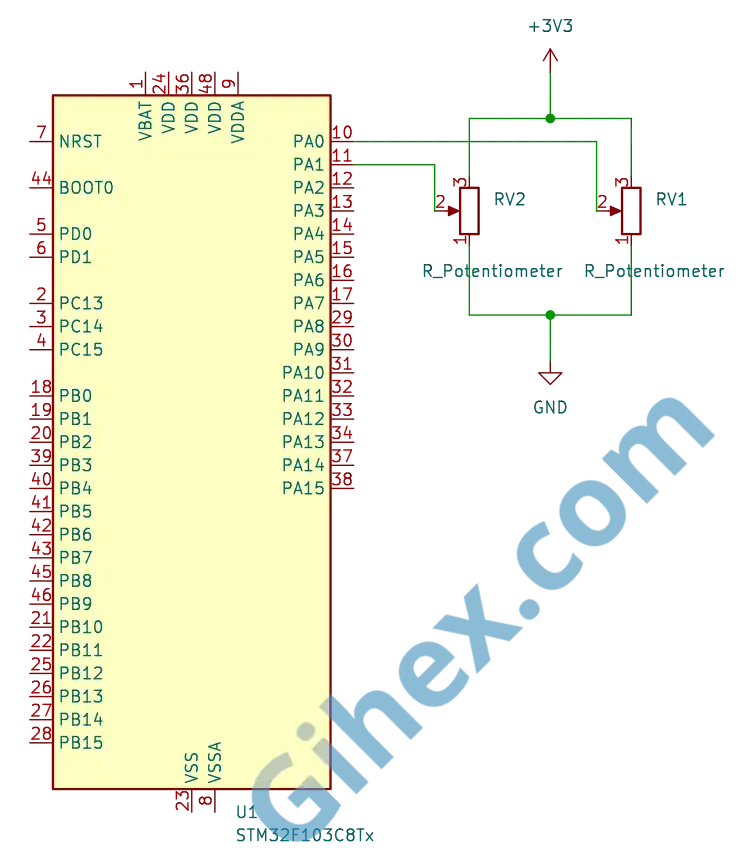Potentiometer and STM32 Blue Pill Circuit for Analog Input using Scan Mode
